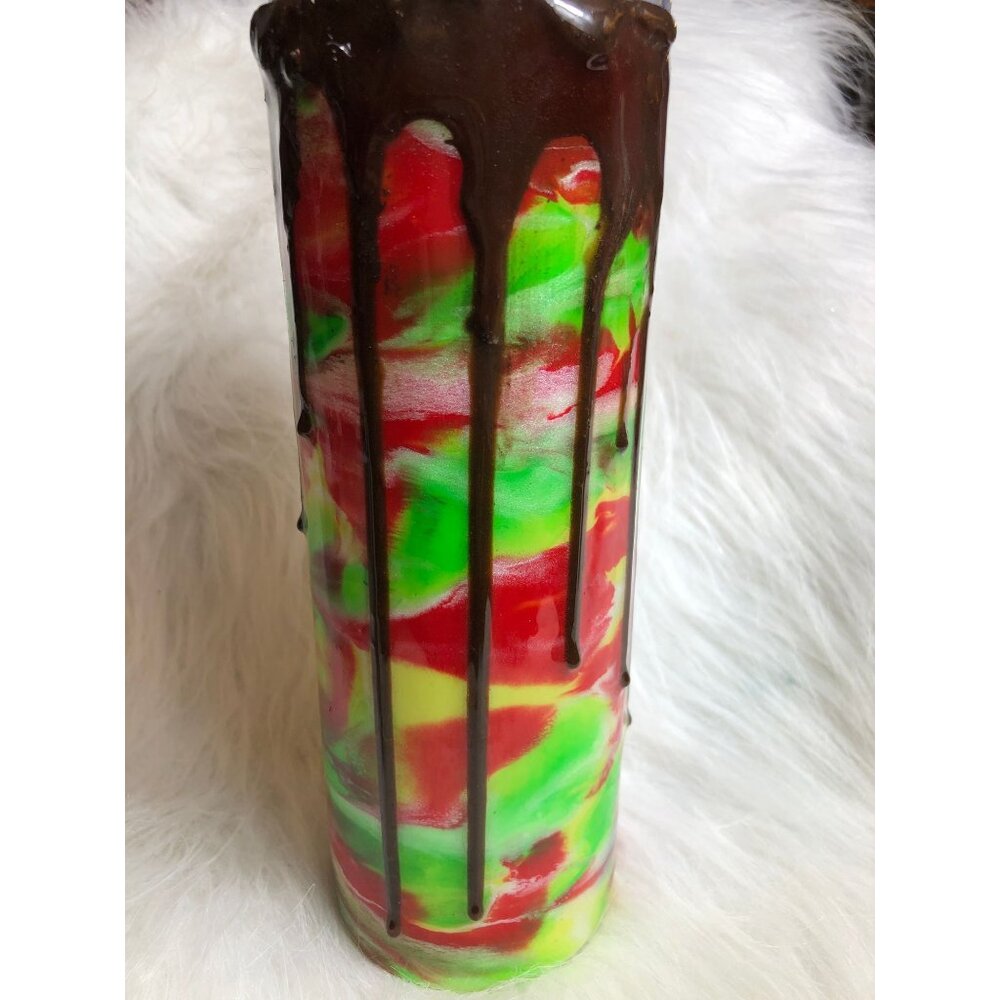 Tumbler With Straw Chocolate Drizzle Topper Rainbow Swirl - 20 Oz Drink Holder - Picture 3 of 8
